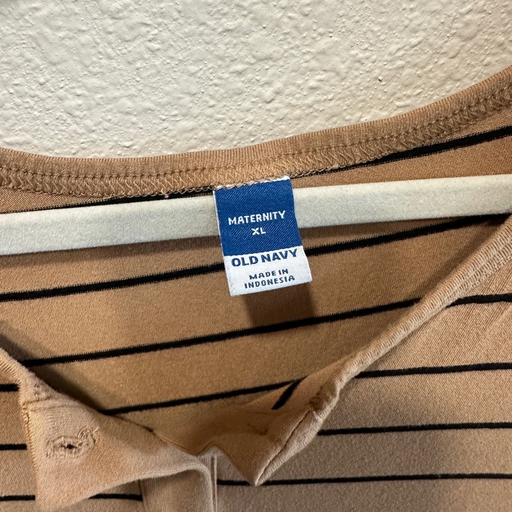 Old Navy Tan and Black Striped Long-Sleeve Henley Tunic Top - Picture 2 of 2